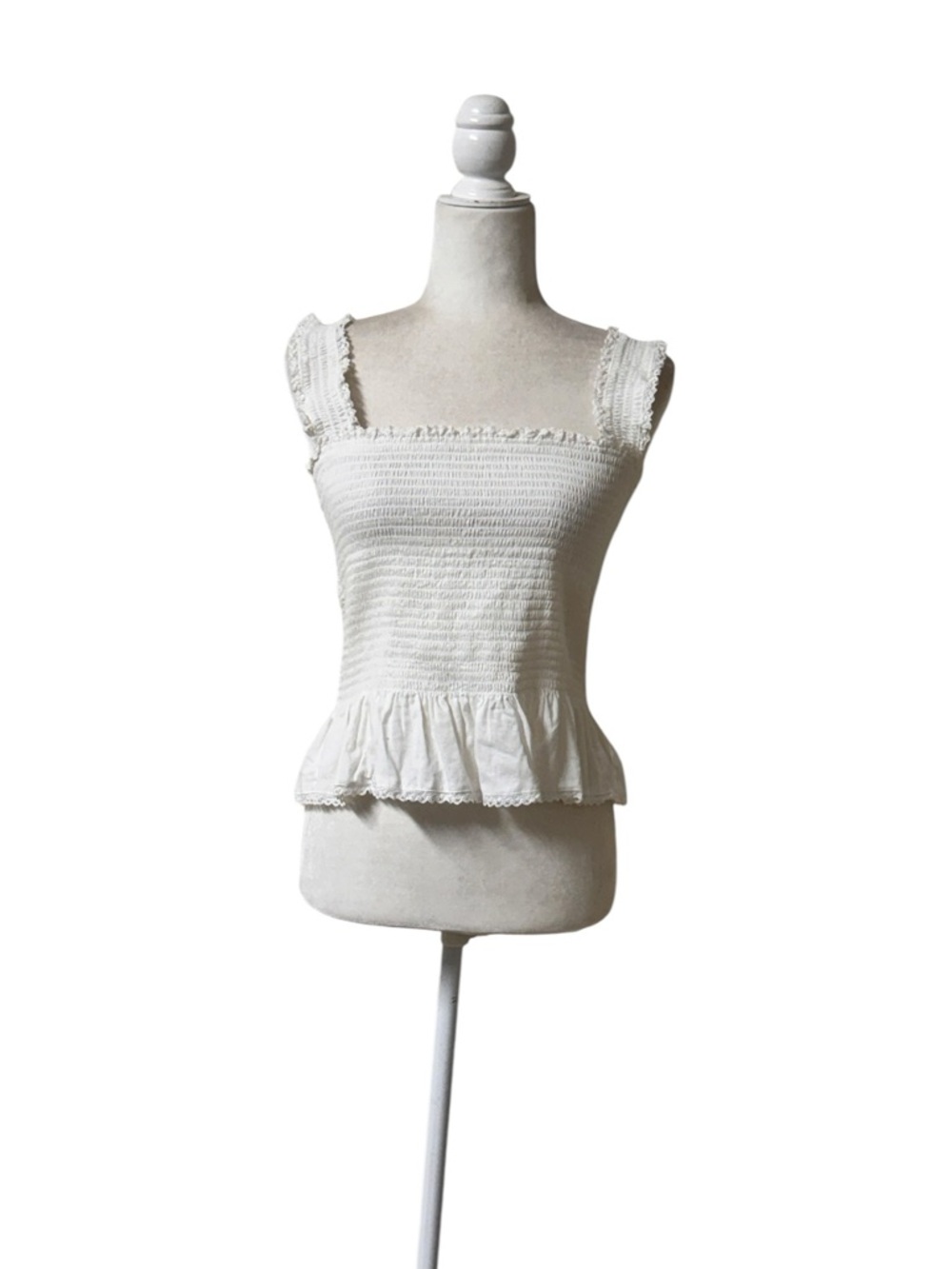 Reformation Oakleigh Lace-trimmed Shirred Organic CottonCottagecore Boho XL  Top